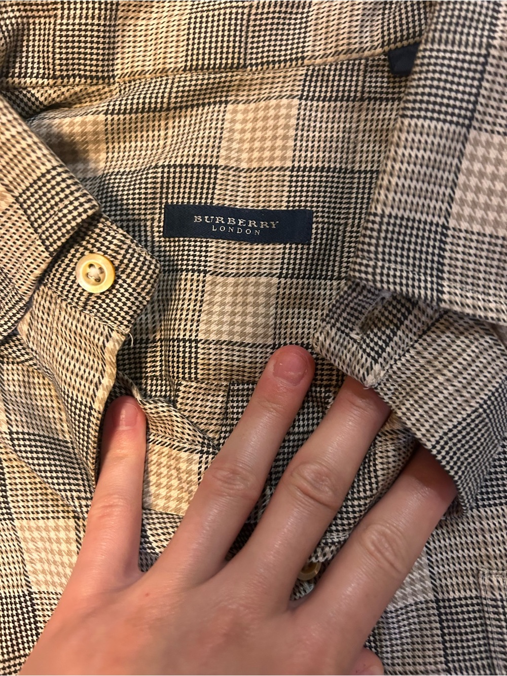 Burberry Beige and Black Check Dress Shirt